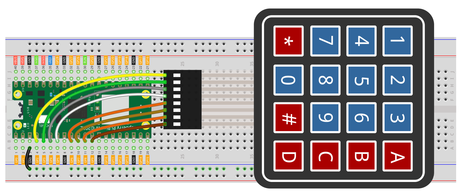 4x4 matrix keypad wiring for Raspberry Pi Pico